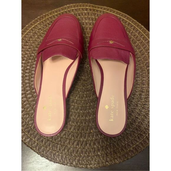 Kate Spade Caelyn 2 Pebbled Leather Flat Loafer Mules Blackberry Preserves 8.5B - Picture 2 of 8